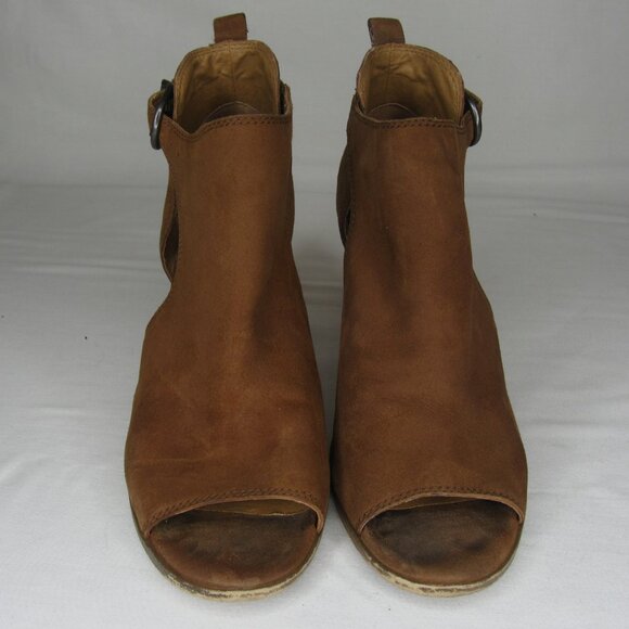 Lucky Brand Brown Leather Suede OONA Peep Toe Heel Bootie Women's 8.5 - Picture 2 of 9